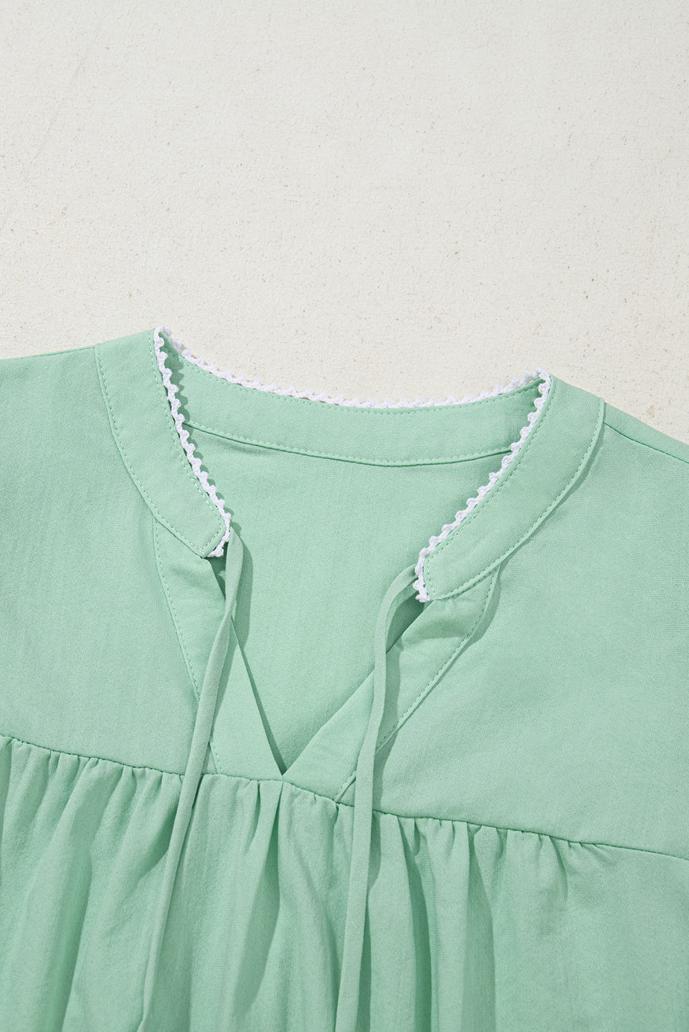 Clearly Aqua Floral Embroidered Puff Sleeve Split Neck Blouse Dear-Lover Dropshipping