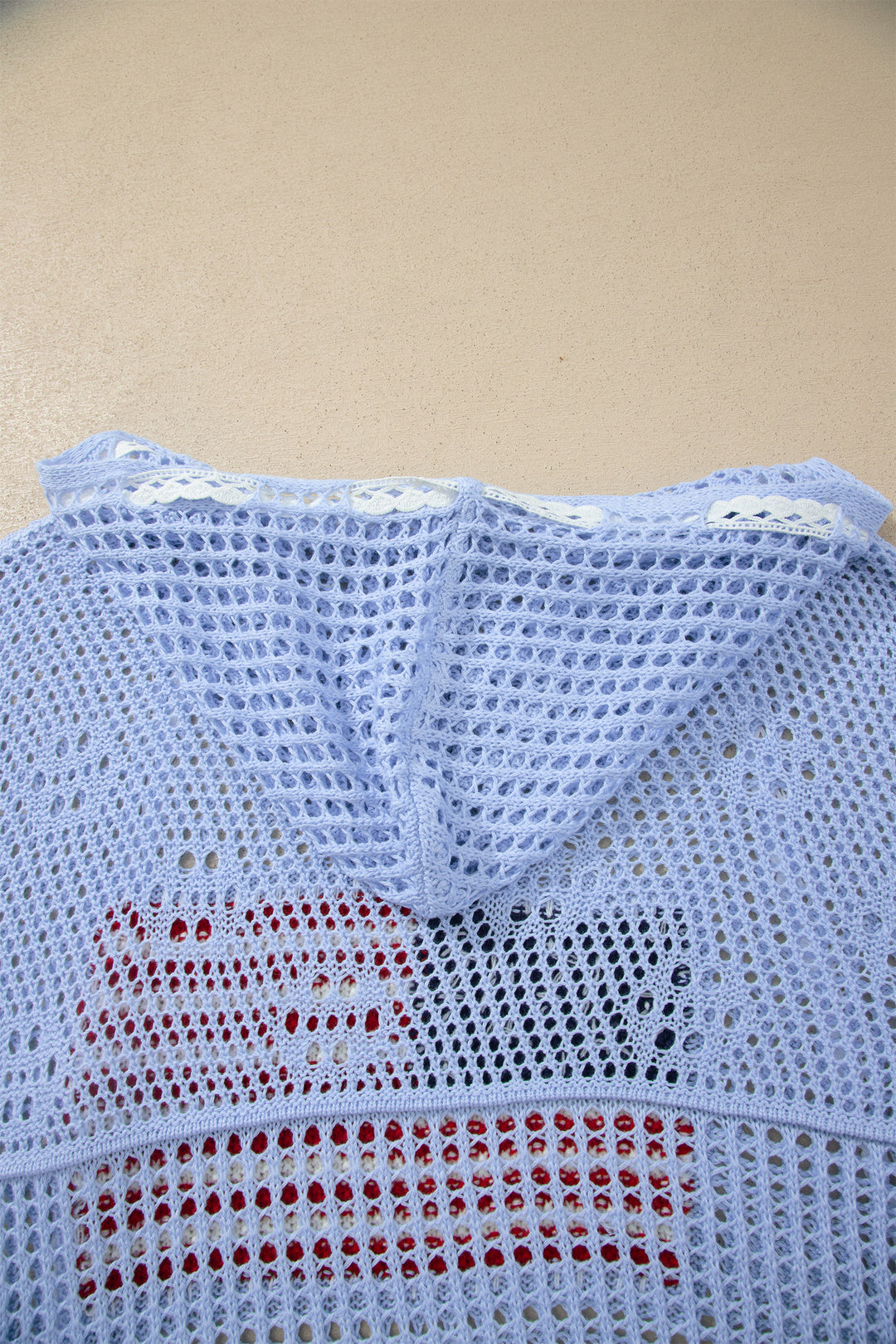 Beau Blue Hollow Out Crochet Knit American Flag Patched Sweater Hoodie Dear-Lover Dropshipping