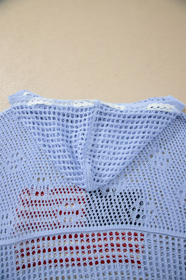 Beau Blue Hollow Out Crochet Knit American Flag Patched Sweater Hoodie Dear-Lover Dropshipping