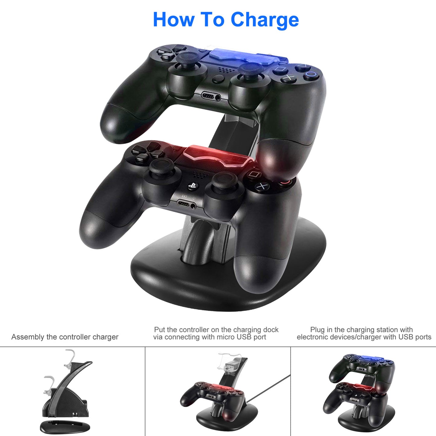 Charging Dock Station Dual Micro USB Charger Stand For PS4 Pro-PS4 Slim Gamepad Controller Handle Charging Station With Blue Indicator Game Lovers