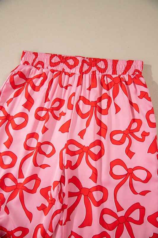 Bow Long Sleeve Top and Pants Pajama Set