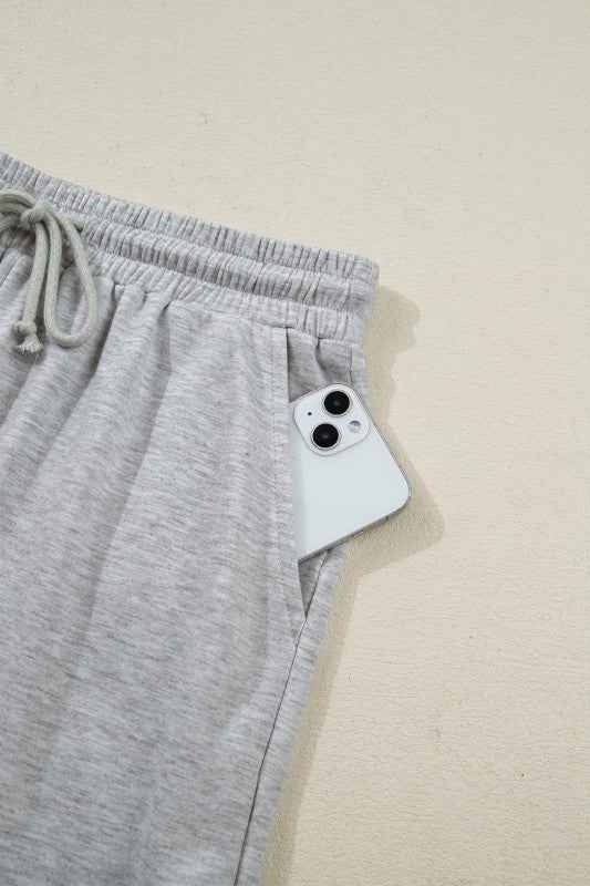 Collared V-Neck Tee & Drawstring Shorts Set