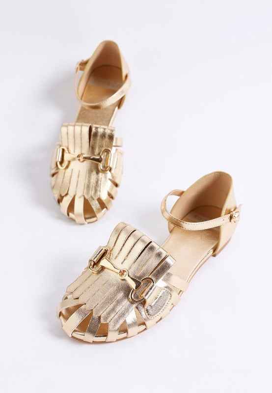 Noori Metallic Fringe Flat Sandals