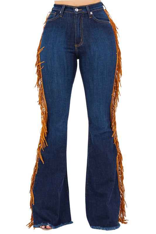 Fringe Bell Bottom in Dark Blue - Inseam 32\"