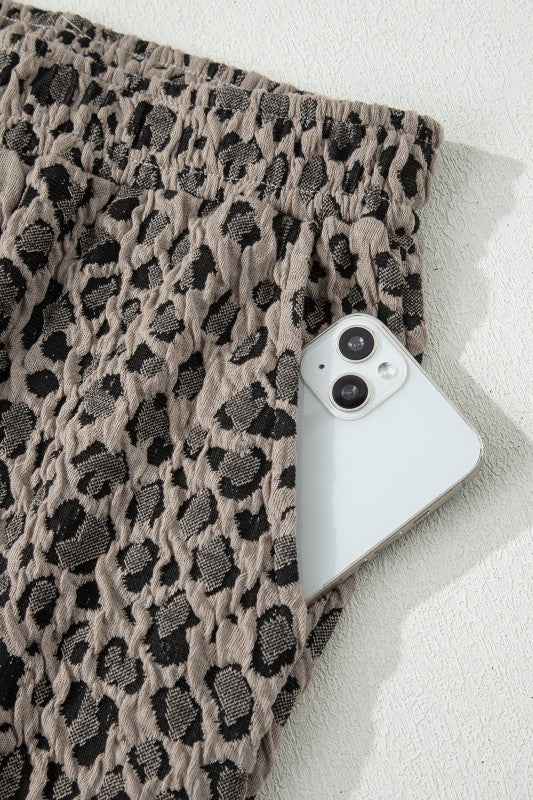 Leopard Textured Short Sleeve Jumper and Pants Set