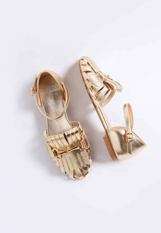 Noori Metallic Fringe Flat Sandals