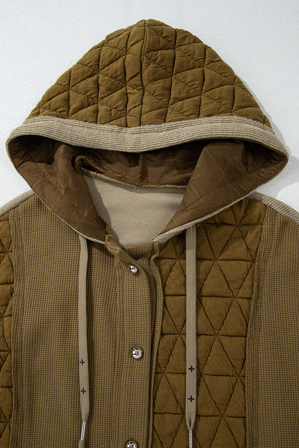 Jungle Green Quilted Textured Patchwork Loose Fit Hooded Jacket Dear-Lover Dropshipping