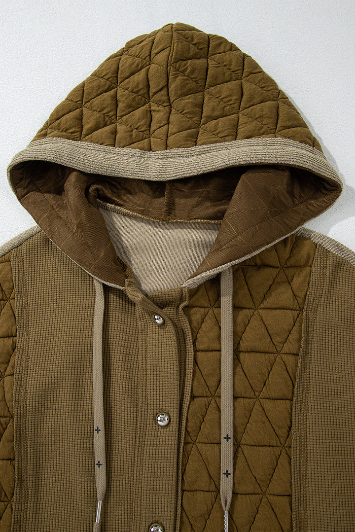 Jungle Green Quilted Textured Patchwork Loose Fit Hooded Jacket Dear-Lover Dropshipping