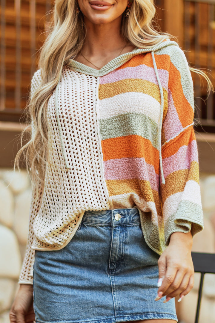 DEAR-LOVER Beige Oversized Colorblock V Neck Hooded Sweater Dear-Lover Dropshipping
