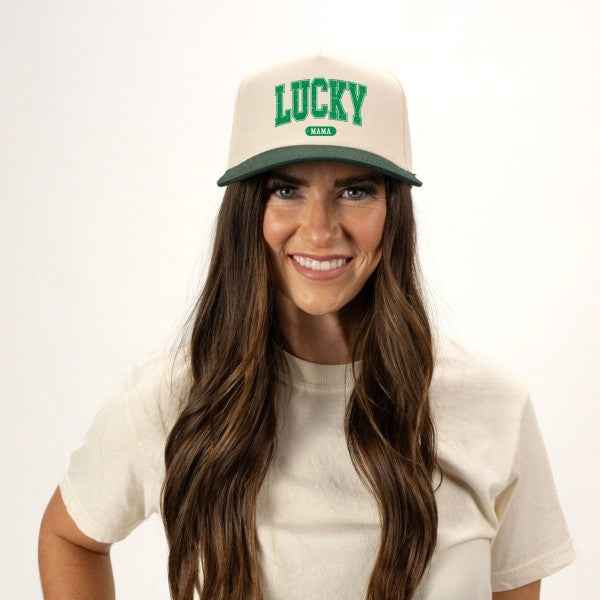 Lucky Mama Distressed Canvas Trucker Hat