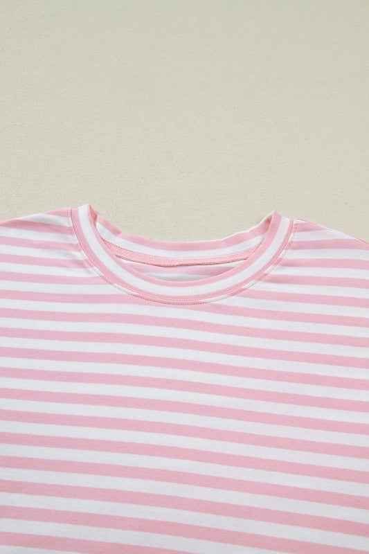 Stripe Drop Shoulder Top & Buttoned Pants Set