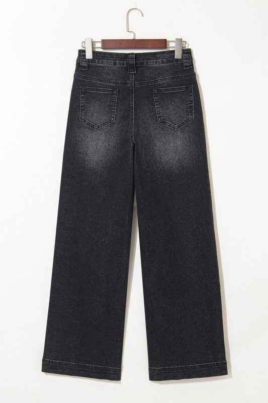Denim Patch Pocket Wide Leg Jeans