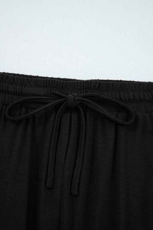 Solid Ruffle Wide Leg High Waist Pants
