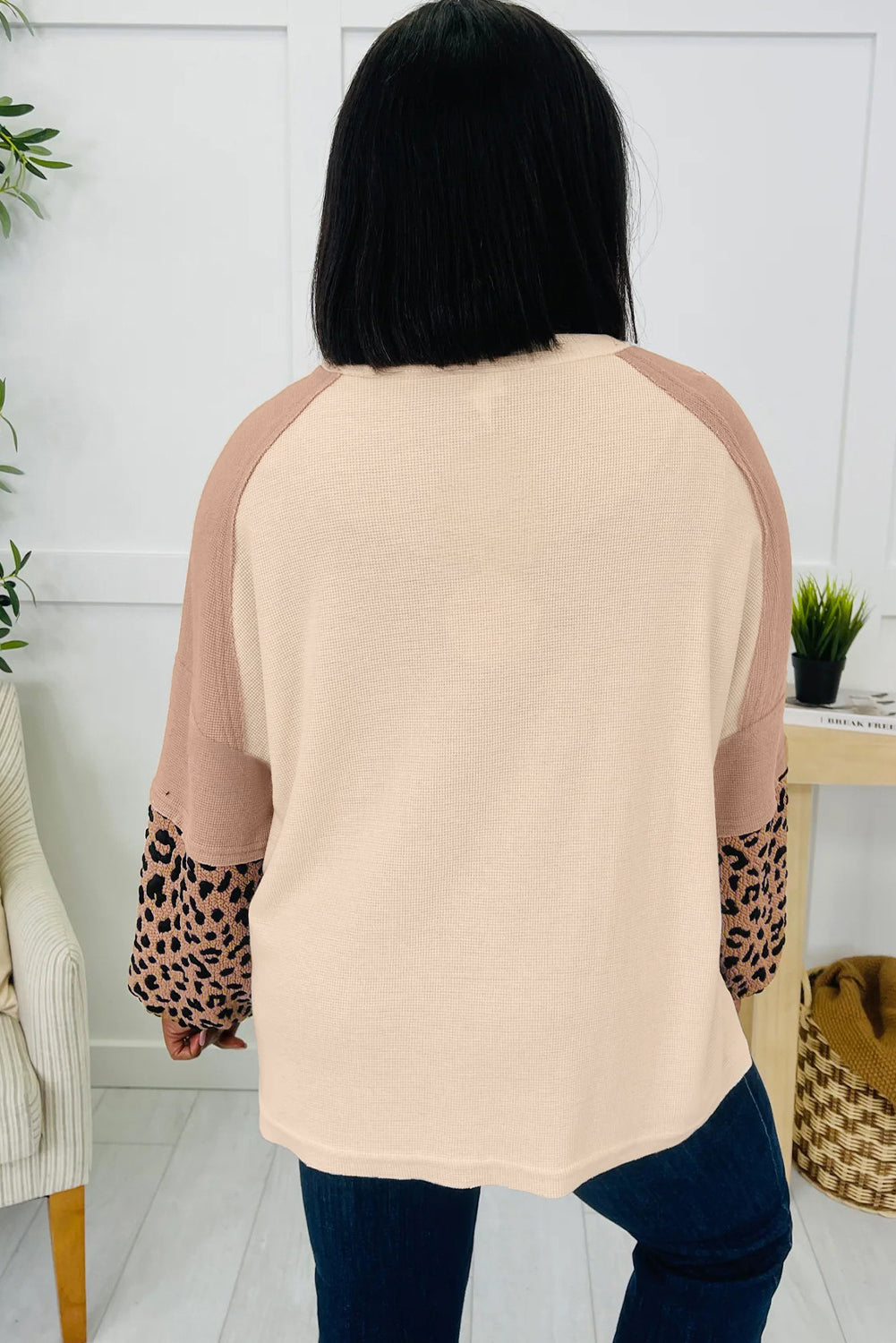 Light French Beige Leopard Star Color Block Patchwork Textured Baggy Sweatshirt Dear-Lover Dropshipping