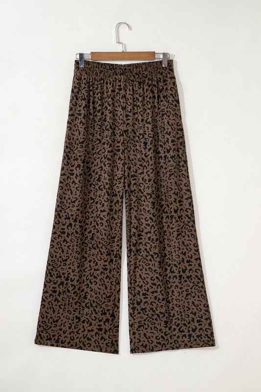 Leopard Elastic High Waist Loose Corduroy Pants