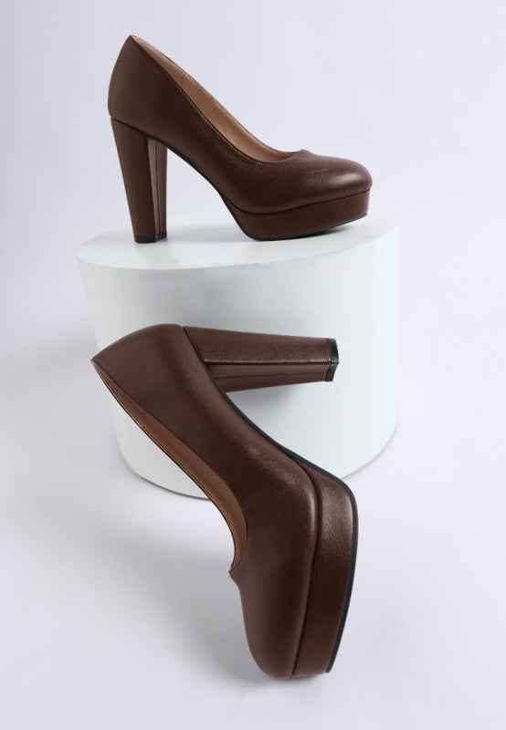 Damsor Faux Leather Block Heel Pumps
