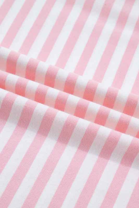 Stripe Drop Shoulder Top & Buttoned Pants Set