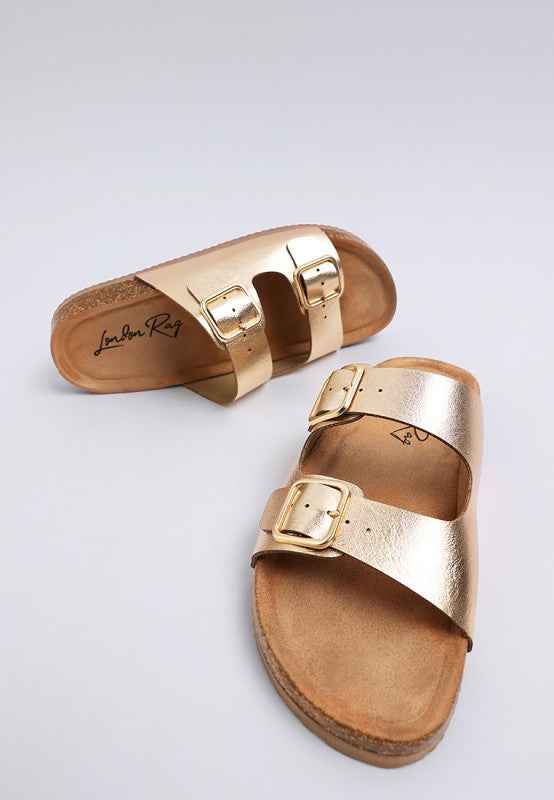 Parla Metallic Double Buckle Sandals