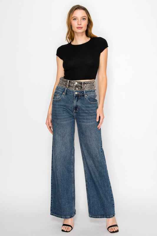 Double Snap On Waistband Layered Ultra High Rise W