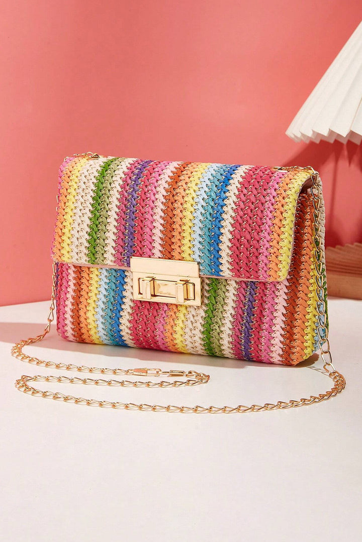 Multicolour Bohemian Woven Gold Chain Shoulder Bag Dear-Lover Dropshipping