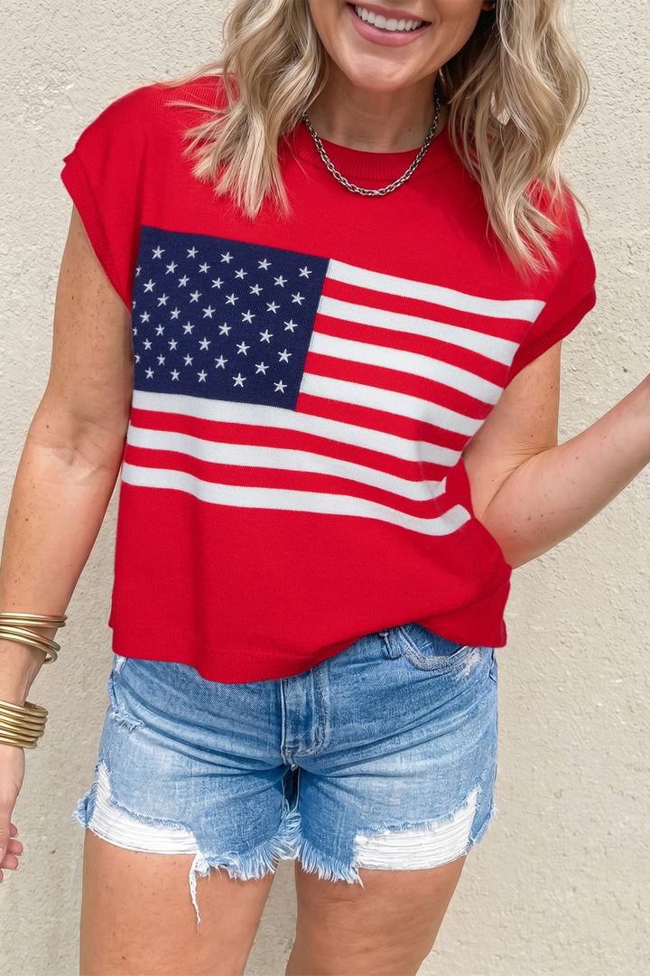 Fiery Red Stars and Stripes Dolman Short Sleeve Sweater Dear-Lover Dropshipping