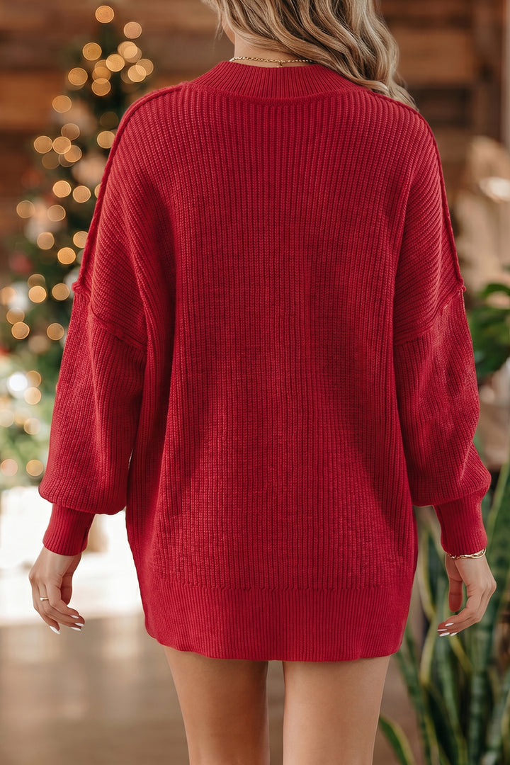 Chestnut Solid Color Mock Neck Oversized Tunic Sweater Dear-Lover Dropshipping