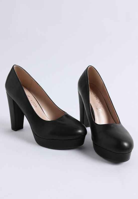Damsor Faux Leather Block Heel Pumps