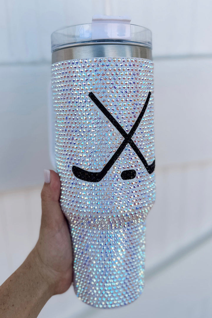 Silvery Hockey Game Day Rhinestone 40 Oz Tumbler with Handle Dear-Lover Dropshipping