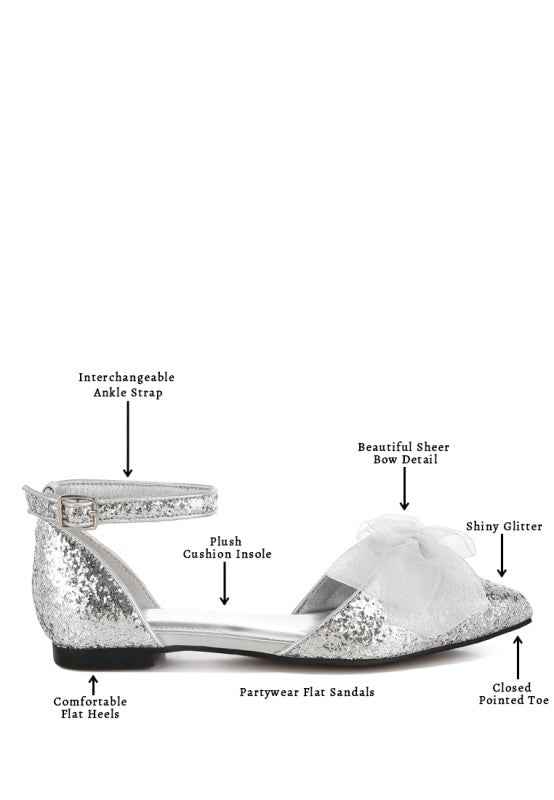 Clarice Sheer Bow Detail Glitter Flat Sandals