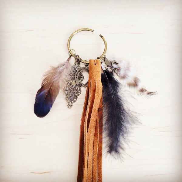 Boho Western Boot Bling Charm Feather & Tree