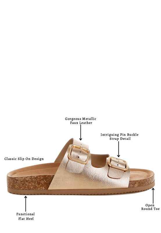 Parla Metallic Double Buckle Sandals