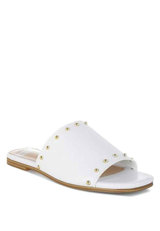 Renaldi Genuine Leather Studded Slip-On Flats
