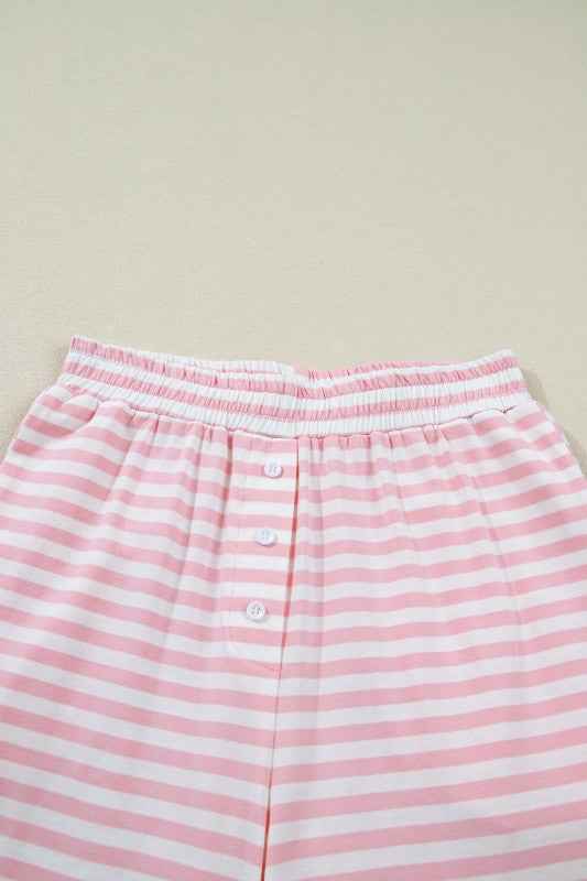 Stripe Drop Shoulder Top & Buttoned Pants Set
