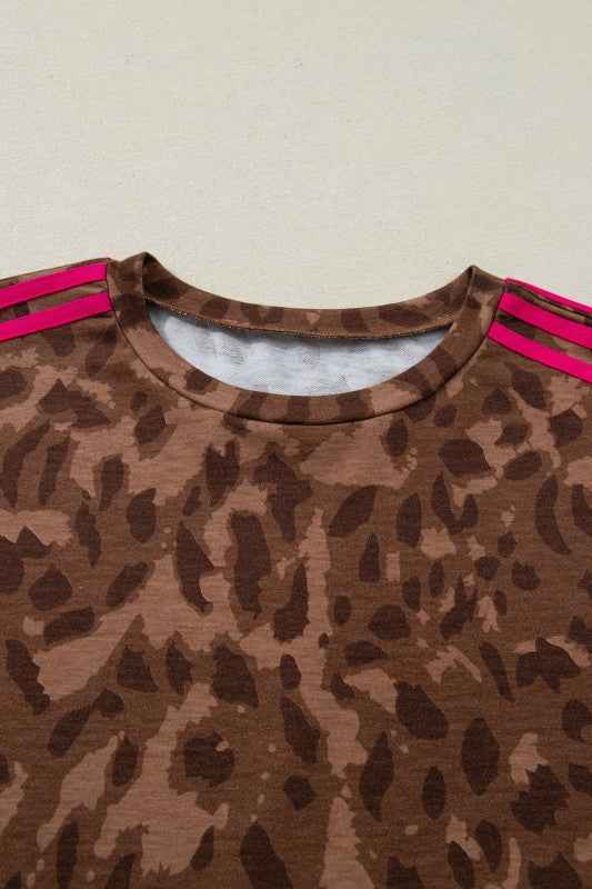 Leopard Contrast Stripe and Shorts Two-Piece Set