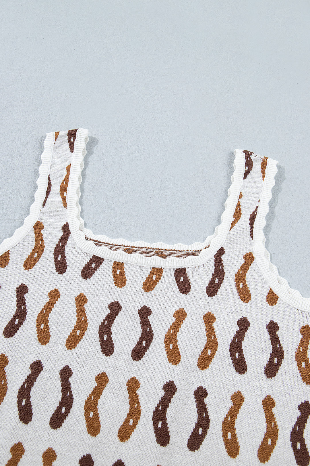 White Western Leopard/ Horseshoe Printed Scalloped Trim Square Neck Sweater Vest Dear-Lover Dropshipping