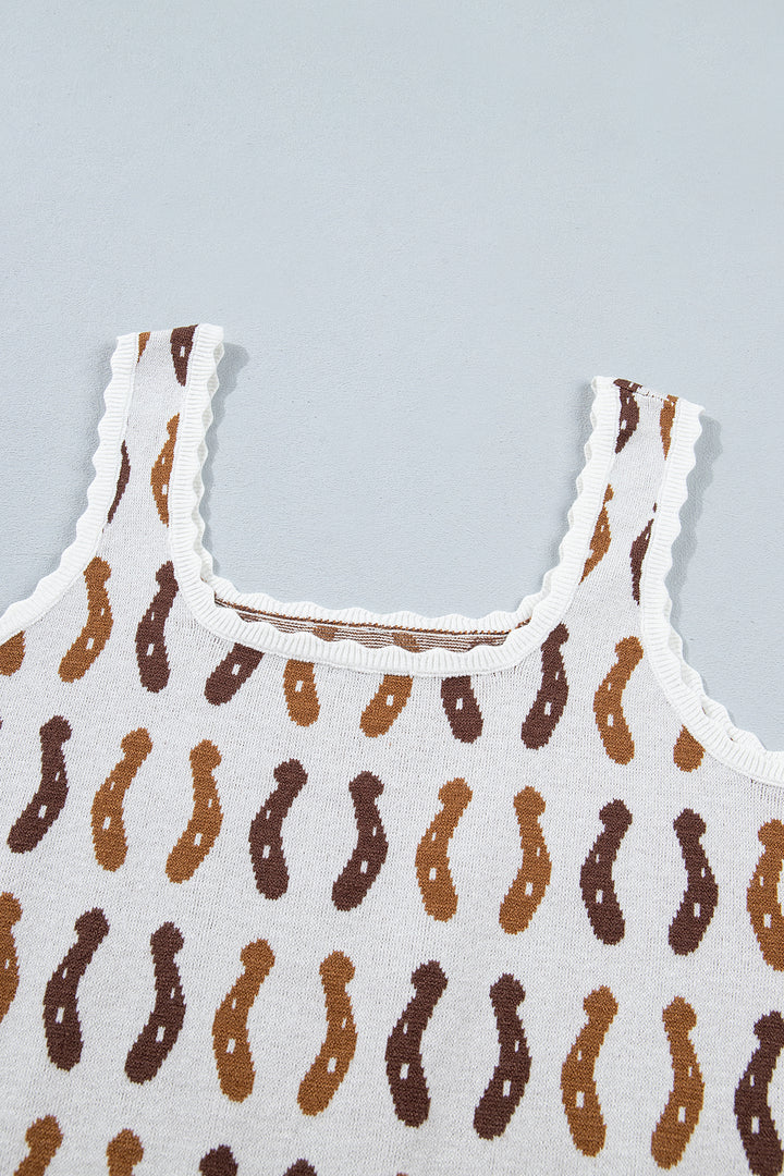 White Western Leopard/ Horseshoe Printed Scalloped Trim Square Neck Sweater Vest Dear-Lover Dropshipping