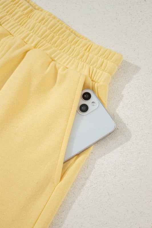 Solid Buttoned Collar Pullover & Shorts Set