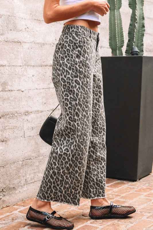 Leopard Denim Straight Leg Jeans