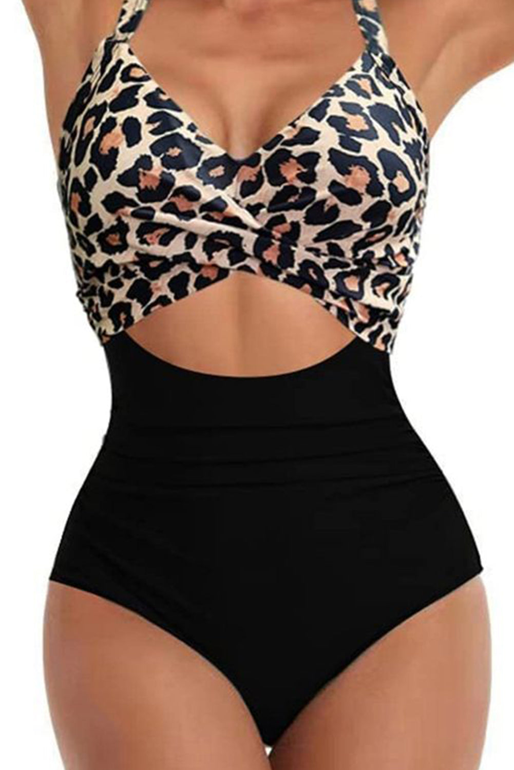 Black Leopard 2-tone Crossed Cutout Backless Monokini Dear-Lover Dropshipping
