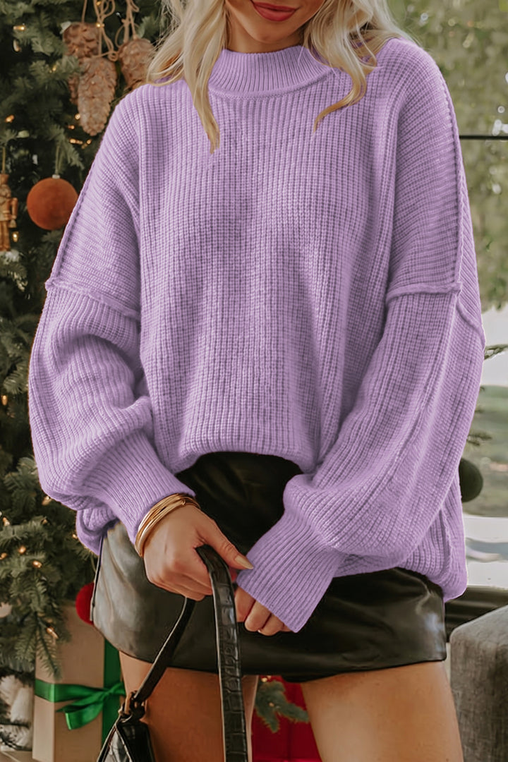 Chestnut Solid Color Mock Neck Oversized Tunic Sweater Dear-Lover Dropshipping