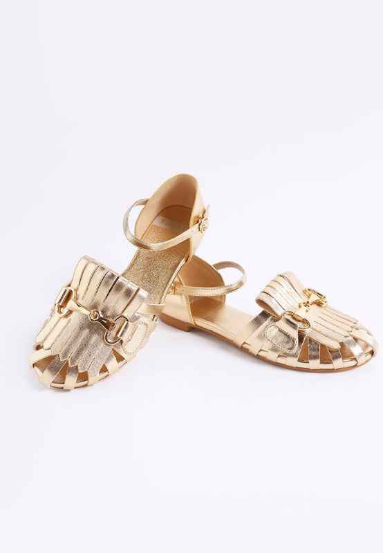 Noori Metallic Fringe Flat Sandals