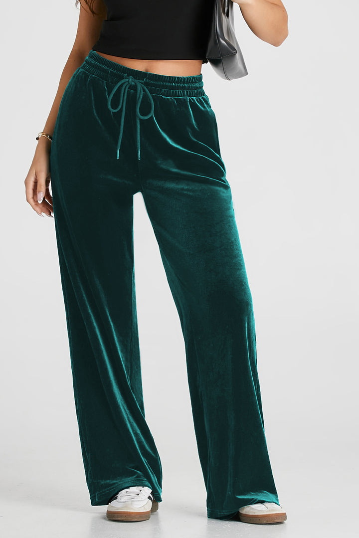 Evergreen Solid Drawstring Waist Wide Leg Pants Dear-Lover Dropshipping