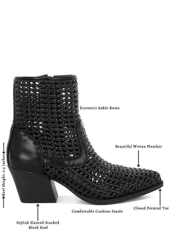 Artisole Woven Pleather Block Heel Boots