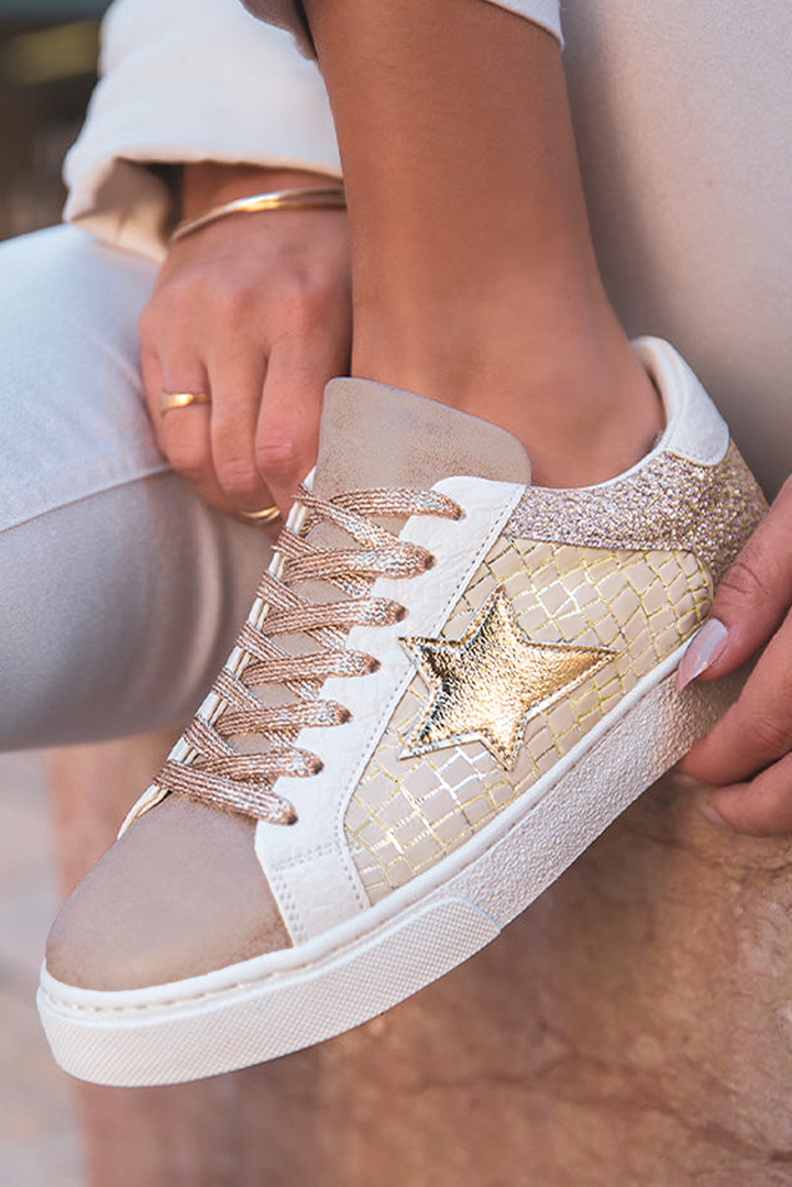 Dearlove Gold Glitter Star Patchwork PU Leather Lace-up Sneakers Dear-Lover Dropshipping