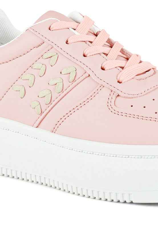 Monigue Faux Leather Cross Stitch Detail Sneakers