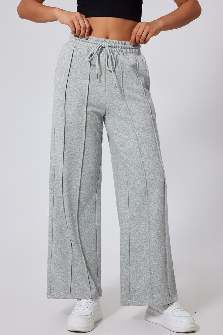 Gray Seamed Drawstring High Waist Wide Leg Sweatpants Dear-Lover Dropshipping