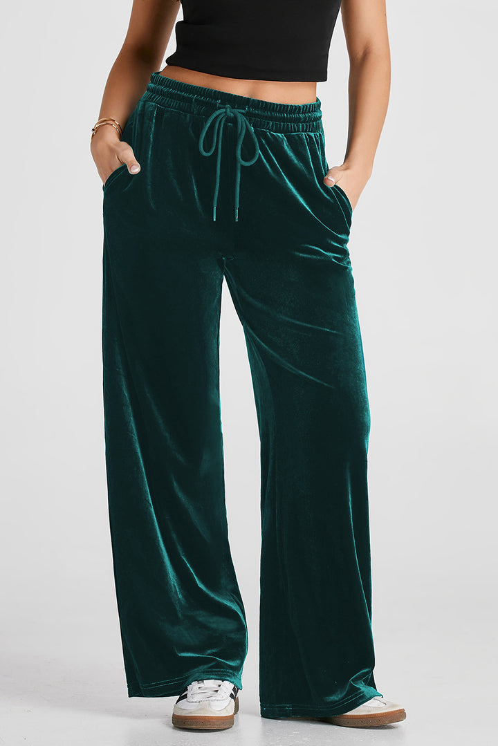 Evergreen Solid Drawstring Waist Wide Leg Pants Dear-Lover Dropshipping
