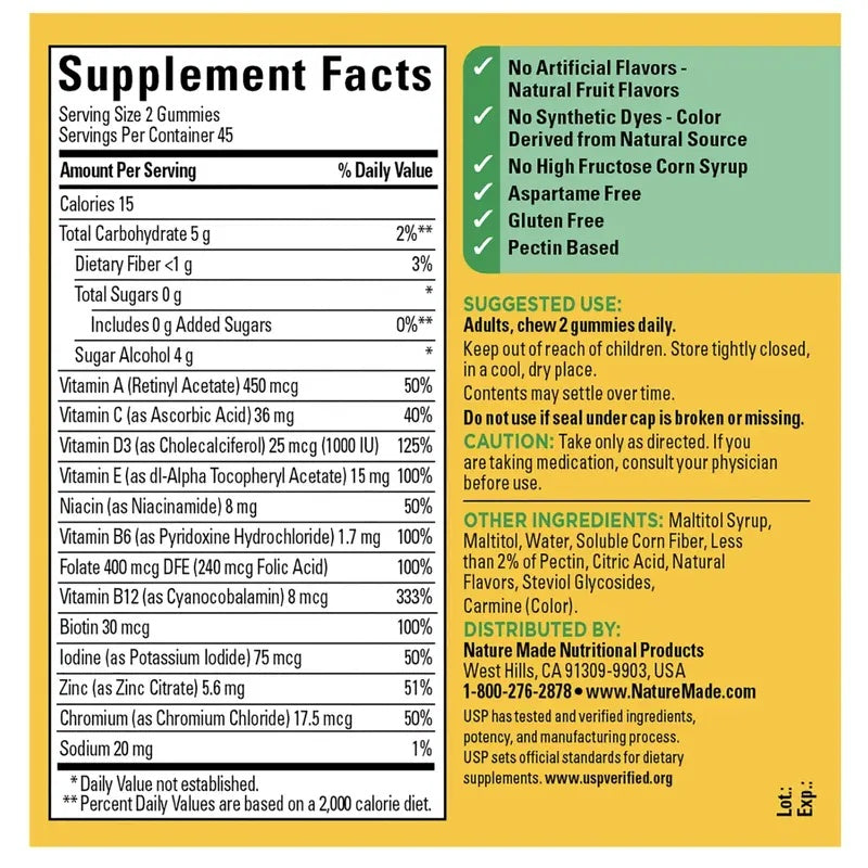Nature Made Zero Sugar Adult Vitamin Bundle: Multi, B12 & D3 (3-Pack) AA LLC