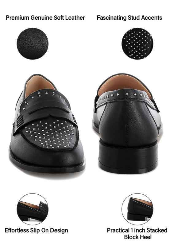 Raisa Stud Embellished Penny Loafers