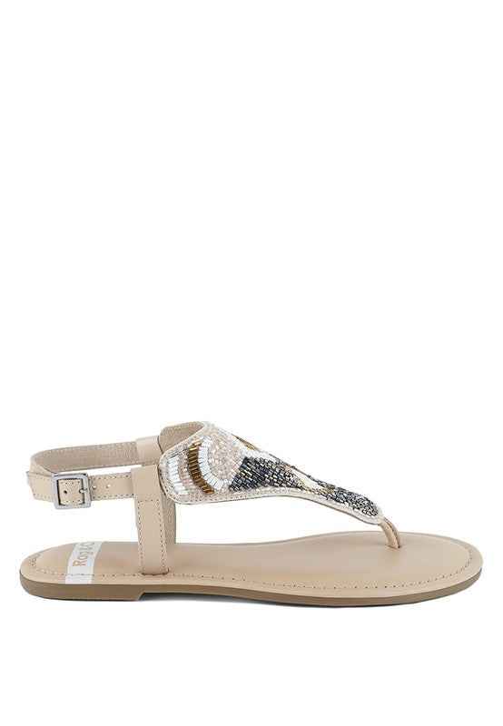 Chitra Pin Buckle Beaded Flat Sandals